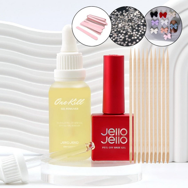 젤로젤로 필오프 베이스젤+원킬리무버 세트+파츠30알+우드 스틱10개, 투명계열, 30g, 1개