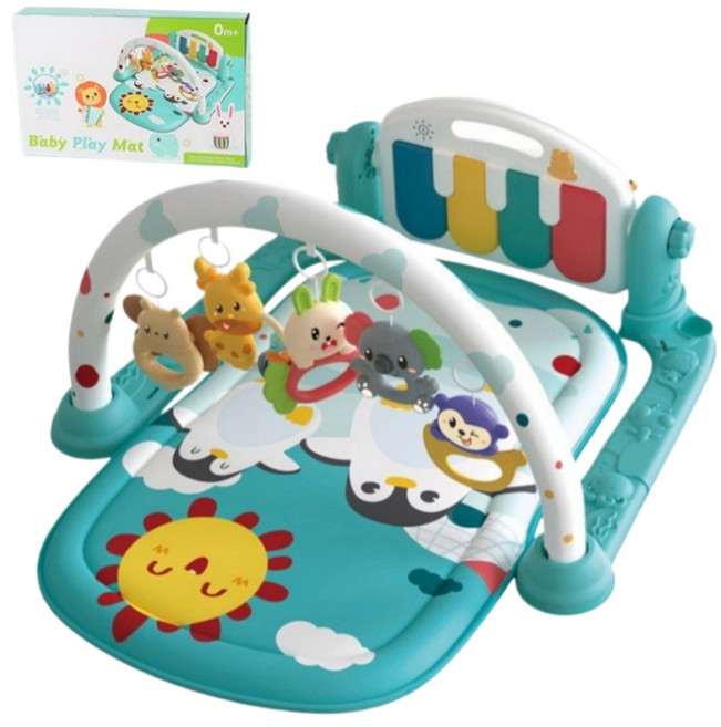 企鵝王國 嬰兒健身架 琴鍵燈光與可愛卡通掛件, 1套