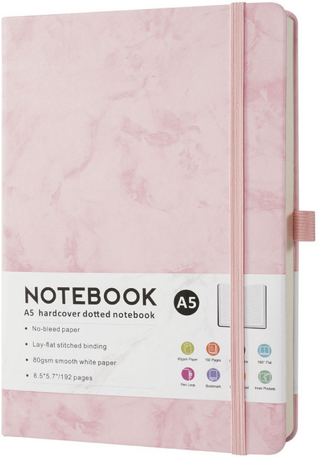 캘리스터 대리석무늬 A5 하드커버 스트랩 양장다이어리 5가지 색상, 핑크