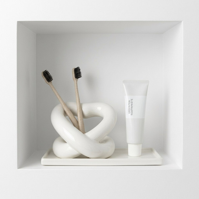 딜라이트홈 하트 세라믹 칫솔꽂이 칫솔홀더 트레이세트 욕실인테리어 오브제, 화이트세트