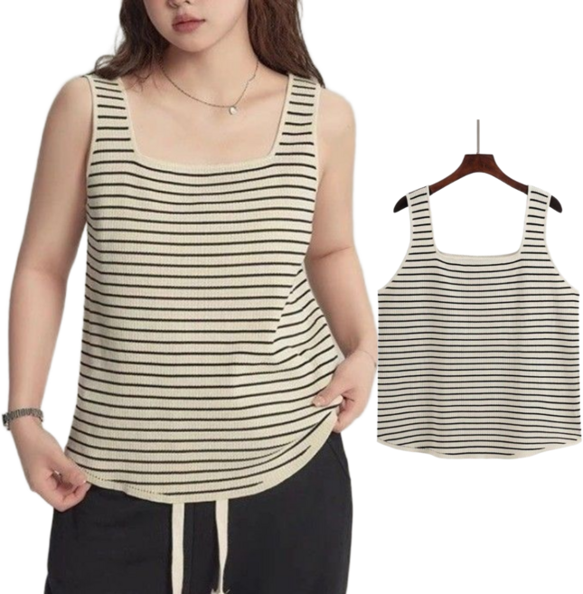 HIN 여성 빅사이즈 부유방 커버 나시 스퀘어넥 골지