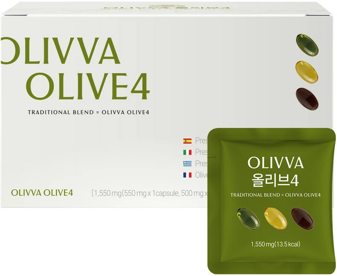 [지중해 4개국]올리바 올리브4 냉압착 엑스트라버진 올리브 오일 100% 72캡슐 선물세트, 1박스, 24회분 - 쿠팡