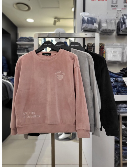 뱅뱅 가을 겨울 여성 부드럽고 따뜻한 벨벳 골덴 오버핏 맨투맨 티셔츠