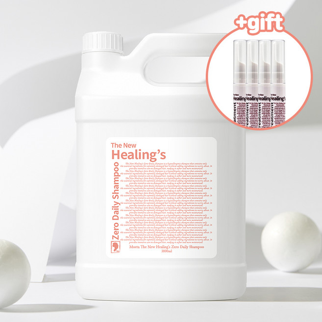 모에타 더 뉴 힐링스 제로 데일리샴푸 3800ml (힐링스 단백질트리트먼트 15ml 10개 증정) 약산성 저자극 온가족 대용량 걱정성분무첨가, 1개, 3.8L