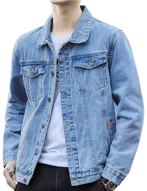 TIMEPURE 가을 남성용 오버사이즈 데님 자켓 빈티지 워싱 투포켓 디자인 가성비 크롭 청자켓 남성용