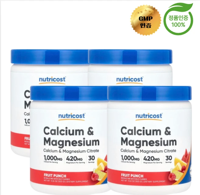 2+2 뉴트리코스트 칼슘 마그네슘 과일 펀치 303g, 4개 - 쿠팡