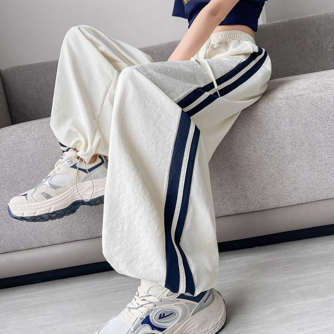 무니유유 사이드라인 바스락 쿨링 가벼운 하이웨스트 조거/와이드 밴딩 트레이닝 팬츠