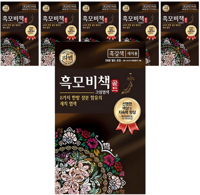 리엔 흑모비책 새치염색용 골드 일반염모제, 흑갈색, 6개