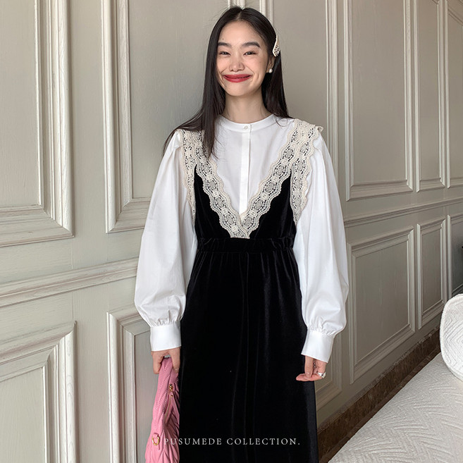 여성 멜빵 원피스 봄 가을 패션 레이스 패치 나시 원피스 슬림핏 트렌드 여자 민소매 치마 YHY