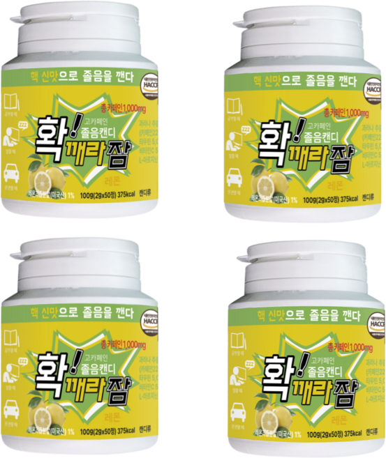 확깨라잠 비타민 졸음캔디 츄어블 50정 레몬맛 졸음사탕 졸음방지 졸음번쩍 사탕 수험생필수품, 4개, 100g