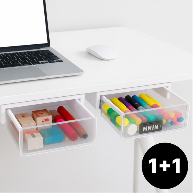 에이데이즈 확장 수납 붙이는 책상 수납함, 화이트, 2개