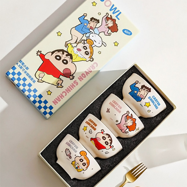 짱구 식기세트 4p 세트 밥그릇 국그릇 캐릭터 밥공기 선물세트, 1세트, 밥그릇 4p