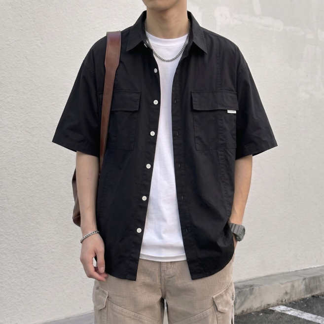 스타일닥터 남성용 여름 빅사이즈 반팔 셔츠 오버핏 셔츠 캐주얼