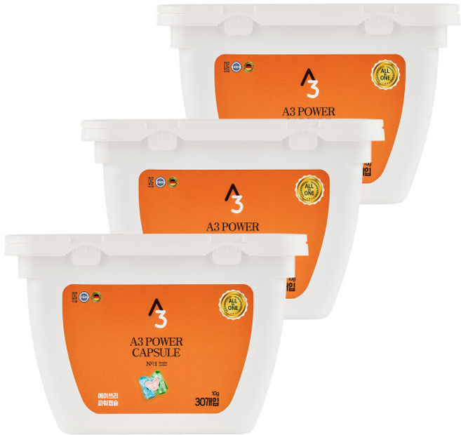 에이쓰리 고농축 올인원 파워 캡슐 30x3 /드럼/통돌이/세탁기/겸용/간편/세제/대용량/가정용/기숙사, 1개입, 1개