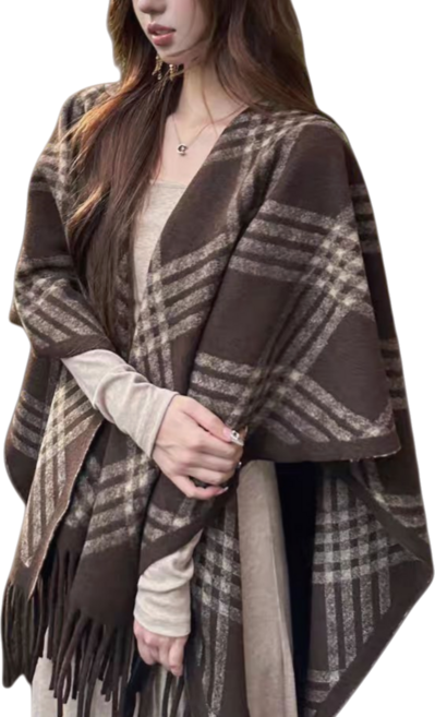 Makone 여성 가을 겨울 캐시미어라이크 패션 숄 망토