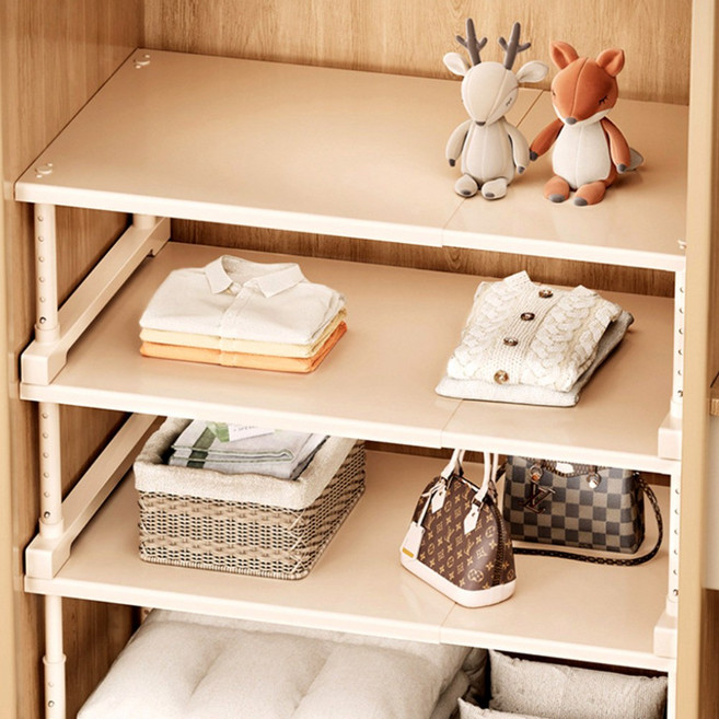 플랜와이 탄소강 길이조절 확장형 수납선반 주방 옷장 다용도 정리대, 1개, 아이보리1번