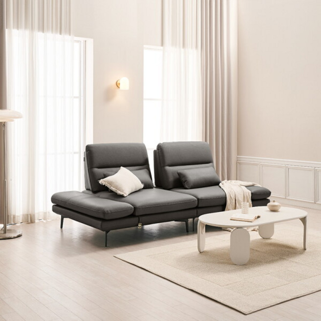 [다우닝] 루카스 3인 스윙 전체 천연 면피가죽 소파, 색상:엘뉴그레이