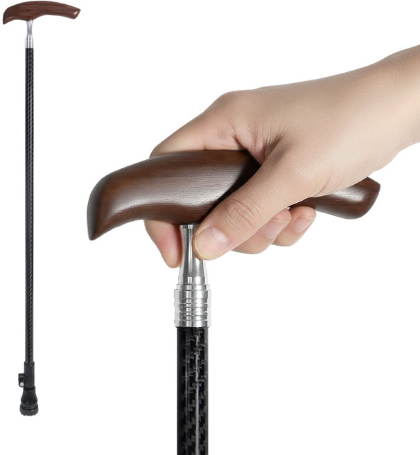 초경량 카본 지팡이 약 220g 고급 웬지 우드 원목 손잡이 노인용 슈팡 지팡이, 블랙, 1개