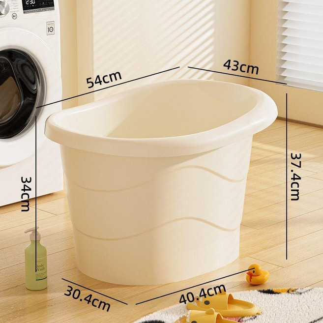 無品牌 嬰兒兒童泡澡游泳浴桶 寶寶家用浴盆 加厚全身沐浴浴缸, 奶油色 全新料加厚 , 長54寬43高38 釐米