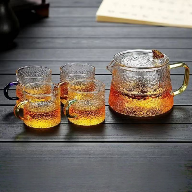단순함 해머톤 직화 가능한내열유리주전차 세트 혼합색상 찻잔 다기세트, 투명색, 1세트, 티포트 세트 5P