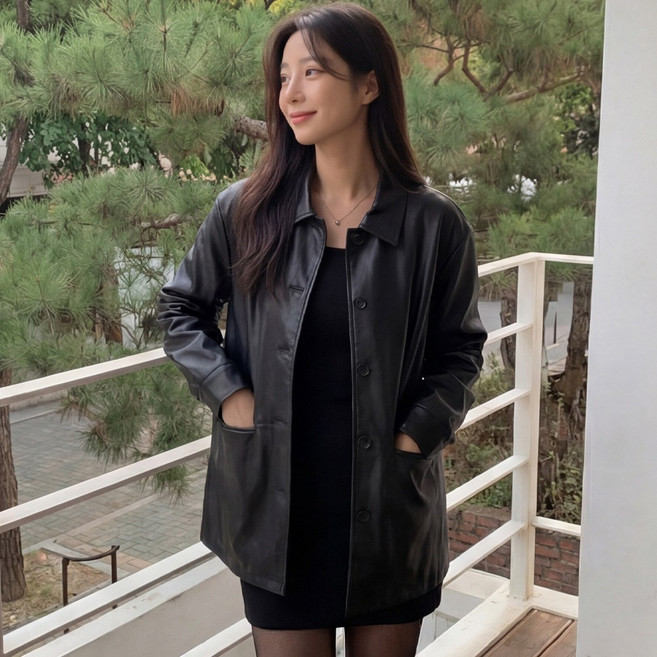 퍼벨코 여성 빅사이즈 오버핏 인조가죽 레더 자켓 봄가을용