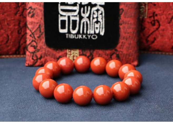 Tibukkyo德榕藏品 四川涼山料 南紅瑪瑙 手珠手串手環 14mm圓珠 15顆 滿色滿肉 柿子紅 珠寶設計