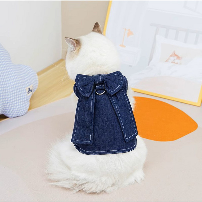 유키고고 반려동물 리본 데님 원피스, 티셔츠, 1개