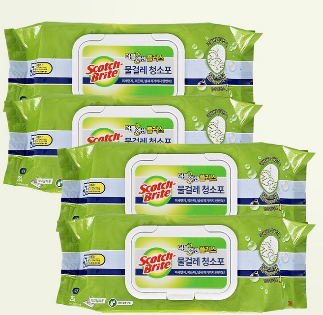 3M 스카치브라이트 물걸레 청소포 더블액션 플러스 대형 20매 + 물걸레 1매 증정, 4개