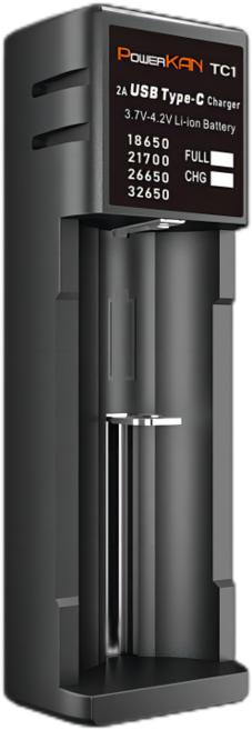 POWERKAN 2A 고속 충전기 Li-ion 리튬이온 충전지 전용 충전기 3.7V TC1 건전지 배터리 충전기 26650 18650 과충전방지 파워칸 충전기, 1개