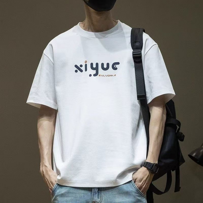 Xiyue 港風重磅純棉短袖T恤 男寬鬆大碼簡約時尚潮流夏季印花百搭舒適