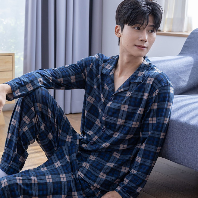 민트코코아 남성용 울트라 소프트 스판 잠옷 상하의 세트(Free/XL)