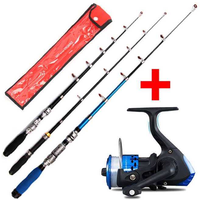 구멍치기 미니낚시대 100+2000번릴 민물 바다 루어 원투 휴대용 펜 미니 낚싯대 세트, (블루) 미니낚시대 100+2000번릴