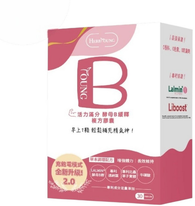 HERB&YOUNG 酵母B群 複方膠囊 活力滿分 輕鬆補充元氣 全新升級 2.0 草本調理配方 長效維持 素食可食, 1個, 30份