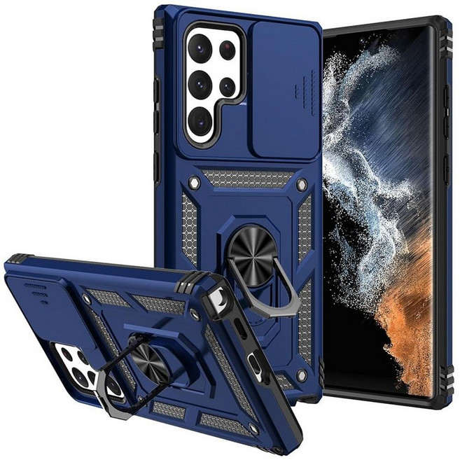 SKMY S22 울트라 케이스 카메라 커버 포함 [군용 등급] 4.9m(16피트) 낙하 테스트 커버 마그네틱 킥스탠드 보호 케이스 갤럭시 S22 울트라 6.8인치 블루