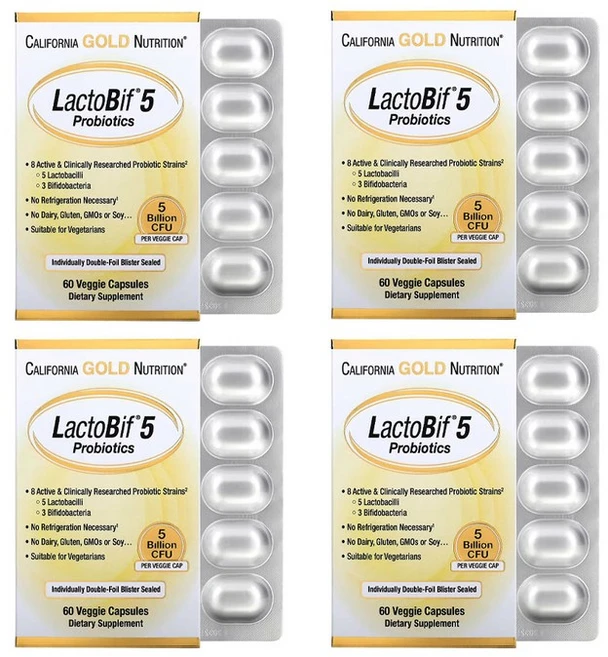 (해외) California Gold Nutrition 캘리포니아 골드 락토비프 50억 유산균 60정 LactoBif Probiotics, 4개 - 쿠팡