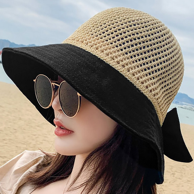 도매짱 투톤 리본 벙거지 버킷햇 예쁜 여성 모자 여자 자외선차단 햇빛차단 봄 여름 가을 보닛햇 보넷 (domejjang)