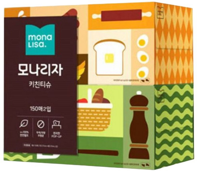 모나리자 뽑아쓰는 키친타올 150매 2입 치킨 주방 행주 뜯어, 2박스