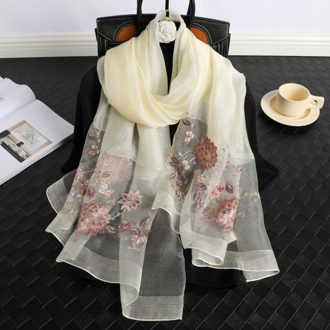 [여성 스카프] 명품 스카프 우아한 실크 롱스카프 고려화자수 40대50대 중년여성 고급스러운 롱스카프 [T-SS-S008]