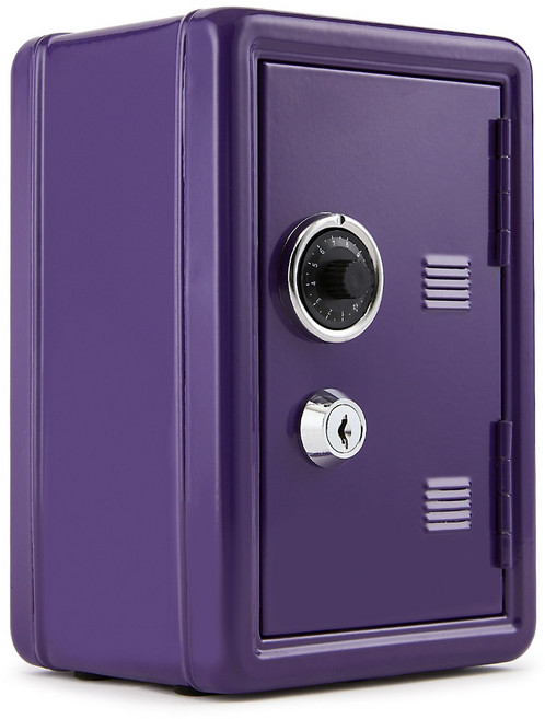 미니 저금통 금속제 캐비닛형 저금통 현금 동전 저금함 열쇠와 비밀번호 잠금 2가지 오픈 클로징 여는 상자가 내장되어 있습니다, 1개, PURPLR