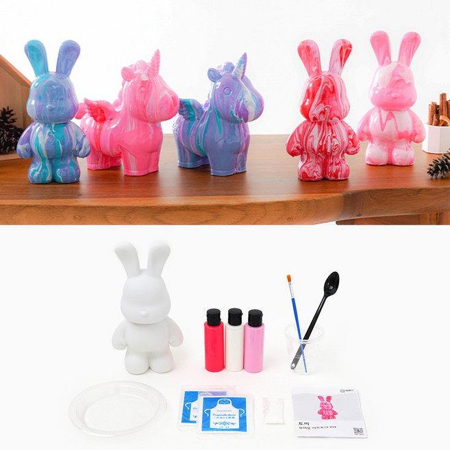 푸어링 아트 토이 플루이드 베어 아크릴 물감 만들기 키트, 유니콘 퍼플