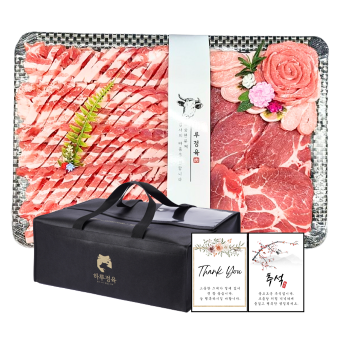 명품 한돈선물세트 국내산 돼지고기 모듬구이세트(한돈1+등급), 1세트, 한돈세트 1500g / 가방포장