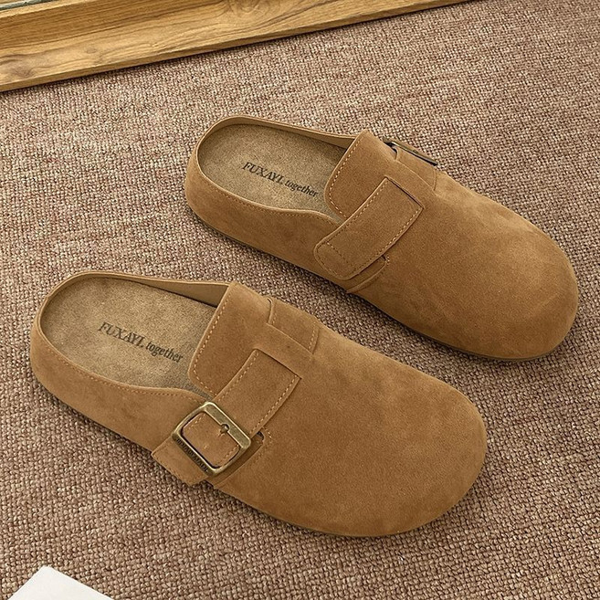 패션 여성 블로퍼 프렌치 스웨이드 통굽 슬리퍼 플랫 슈즈 봄 가을 발편한 여자 블로퍼 슬리퍼 CJJ