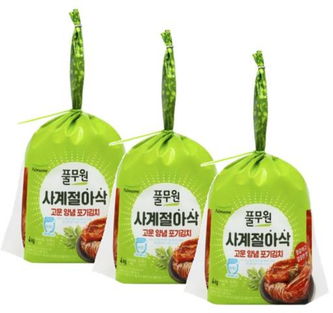 풀무원 사계절 아삭 고운 양념 포기김치, 3개, 4kg