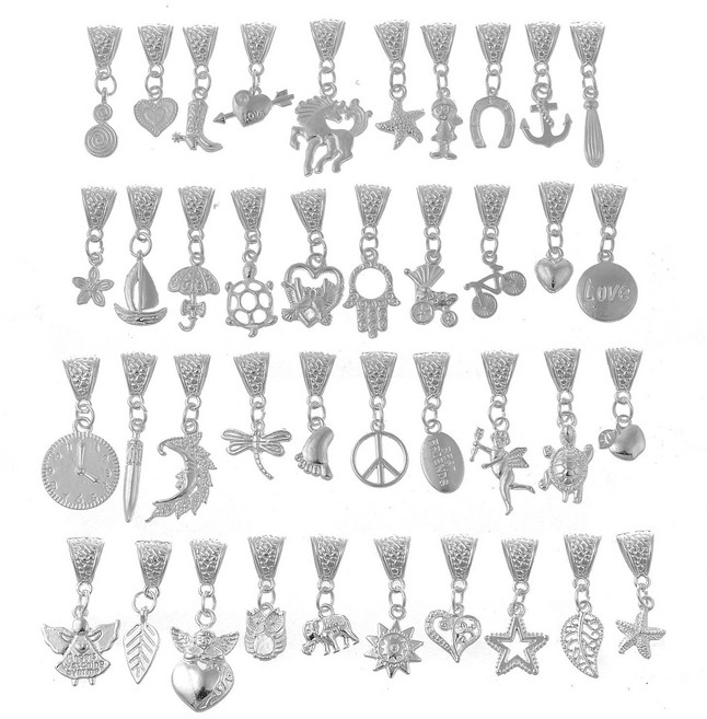 RUBYCA 40Pcs 티베트 화이트 실버 도금 금속 커넥터 RUBYCA 40Pcs Tibetan White Silver Plated Metal Connector Bails Mix