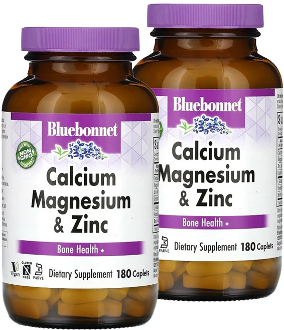 블루보넷 뉴트리션 칼슘 마그네슘 플러스 아연 징크 캐플렛, 2개, 180정 - 쿠팡