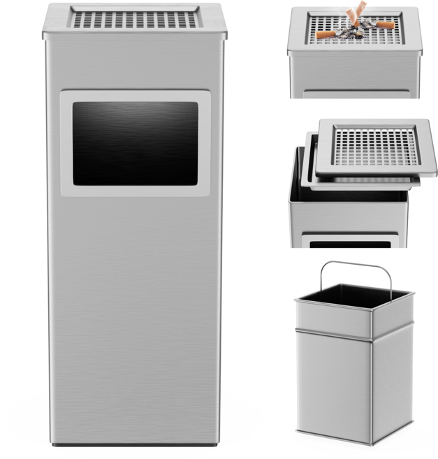 뷔이위이 재떨이 대형 스테인리스 스탠드 업소용 휴지통 겸용 재떨이, 사각형, 실버