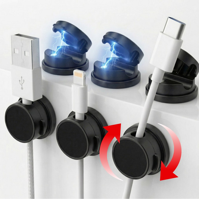 디포아 회전형 선정리 마그네틱 케이블 홀더, 블랙, 6개