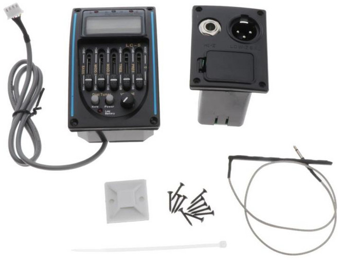 GHSHOP 어쿠스틱 기타 픽업 및 -5 밴드 프리앰프 EQ(기타 액세서리 포함), 97x57x30mm, 플라스틱, 블랙, 1개