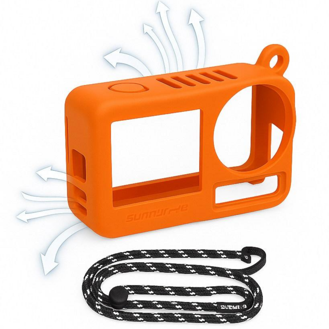 써니라이프 DJI 오즈모 액션5 프로 실리콘 컬러커버케이스+스트랩 액션 카메라 보호 커버 악세사리, 오렌지