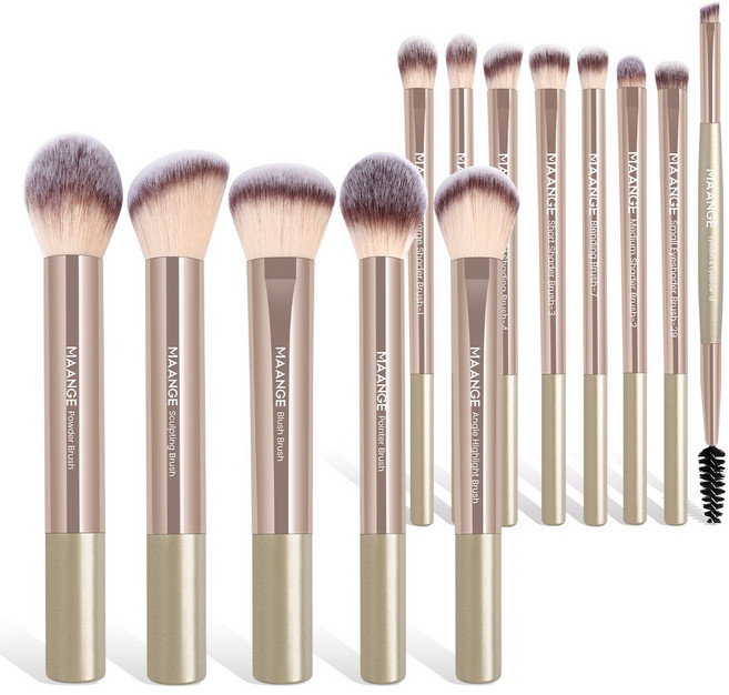 MAANGE 13피스 메이크업 브러시 세트 파운데이션 브러시 아이섀도 브러시 콘 브러시 등., 1개, Light Gold